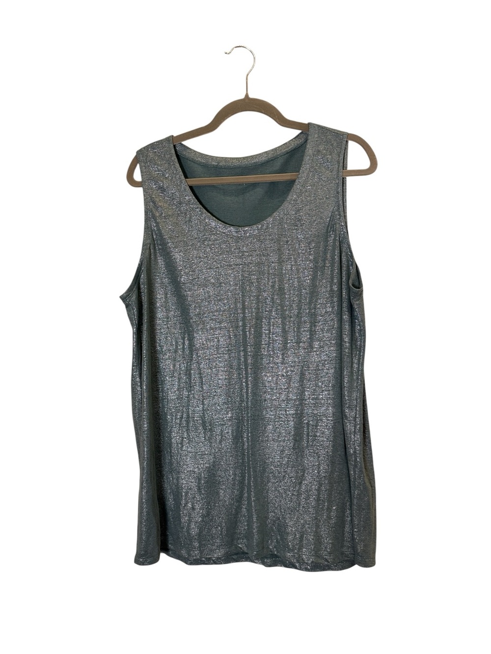 Eileen Fisher Women’s Teal Metallic Scoop Neck Linen Minimalist Tank sz L